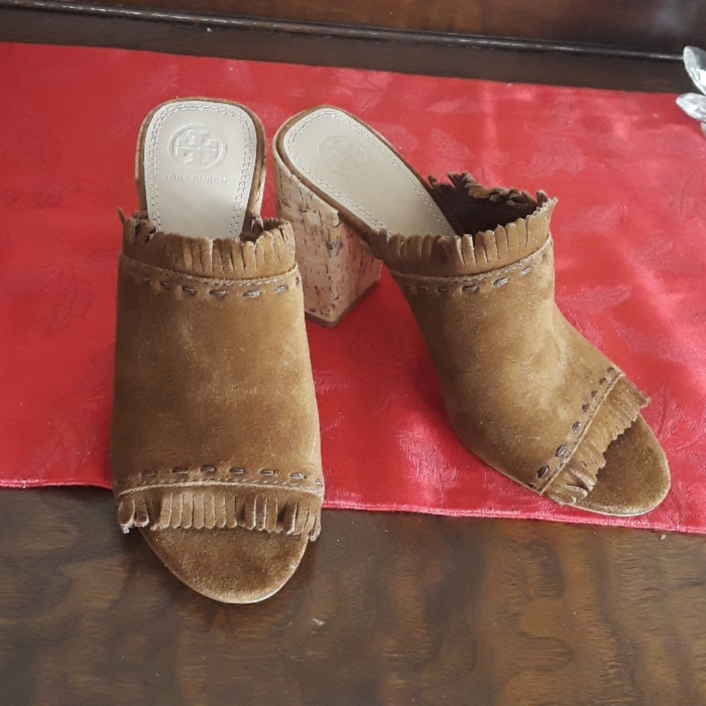 Tory Burch Huntington fringed suede mules sz 7